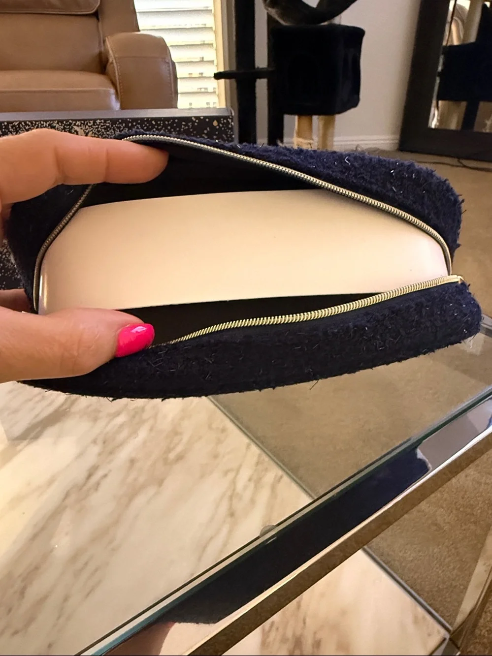 Chanel• NWT Navy Felt Holiday Edition Cosmetic Pouch with Logo Box